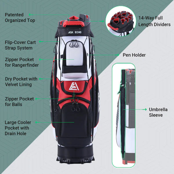 Ask Echo T-LOCK 2.0 14 Way Organizer Dividers Golf Soundless Cart Bag / White