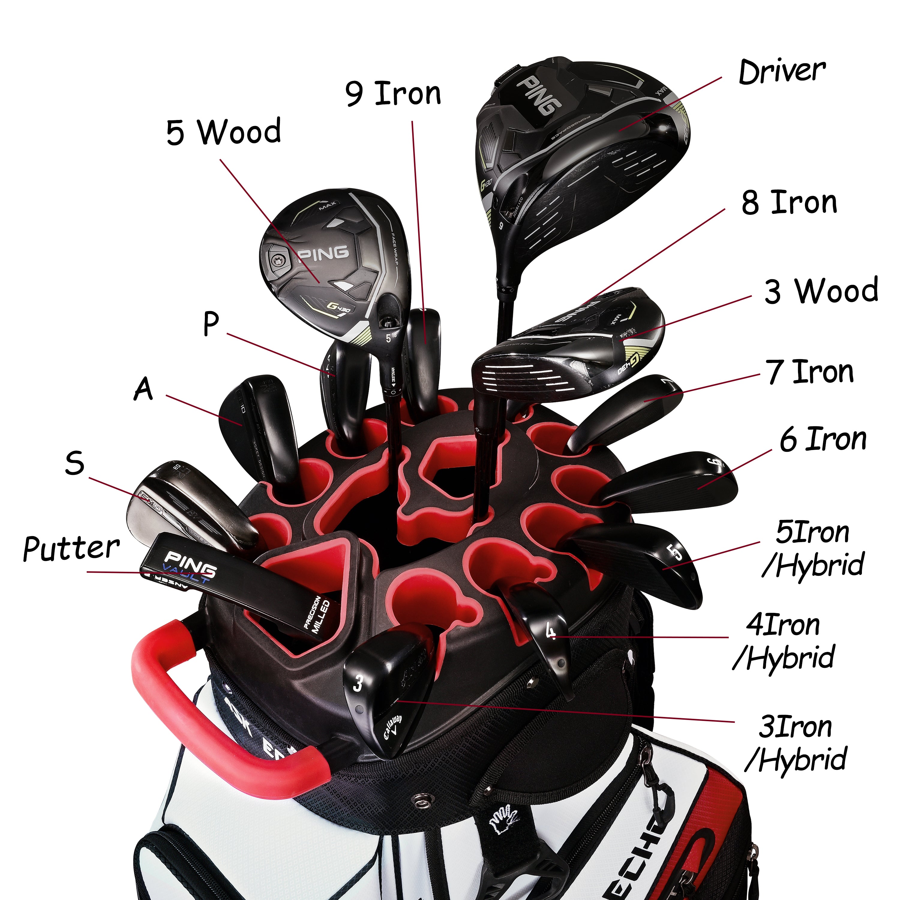 Ask Echo T-LOCK 2.0 14 Way Organizer Dividers Golf Soundless Cart Bag / White