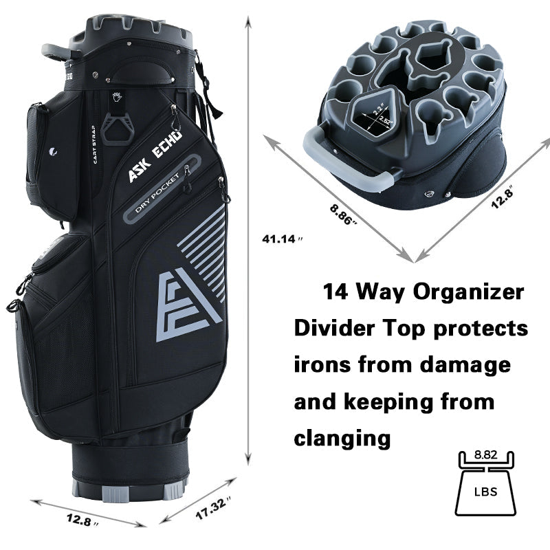 Ask Echo T-LOCK 3.0 14 Way Organizer Dividers Golf Quiet Cart Bag / Black