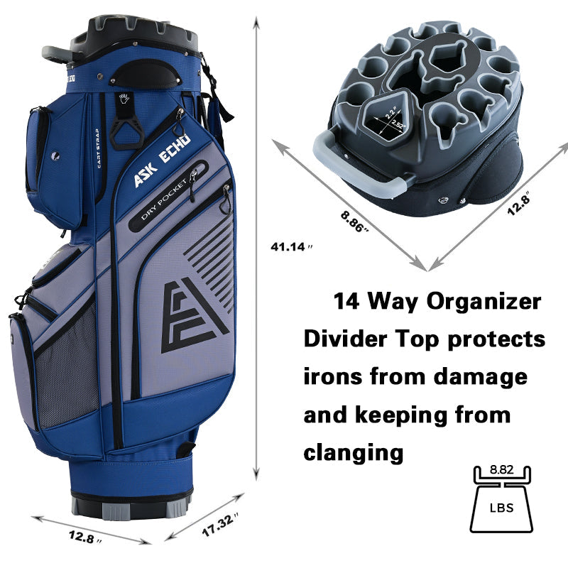 Ask Echo T-LOCK 3.0 14 Way Organizer Dividers Golf Quiet Cart Bag / NavyGrey