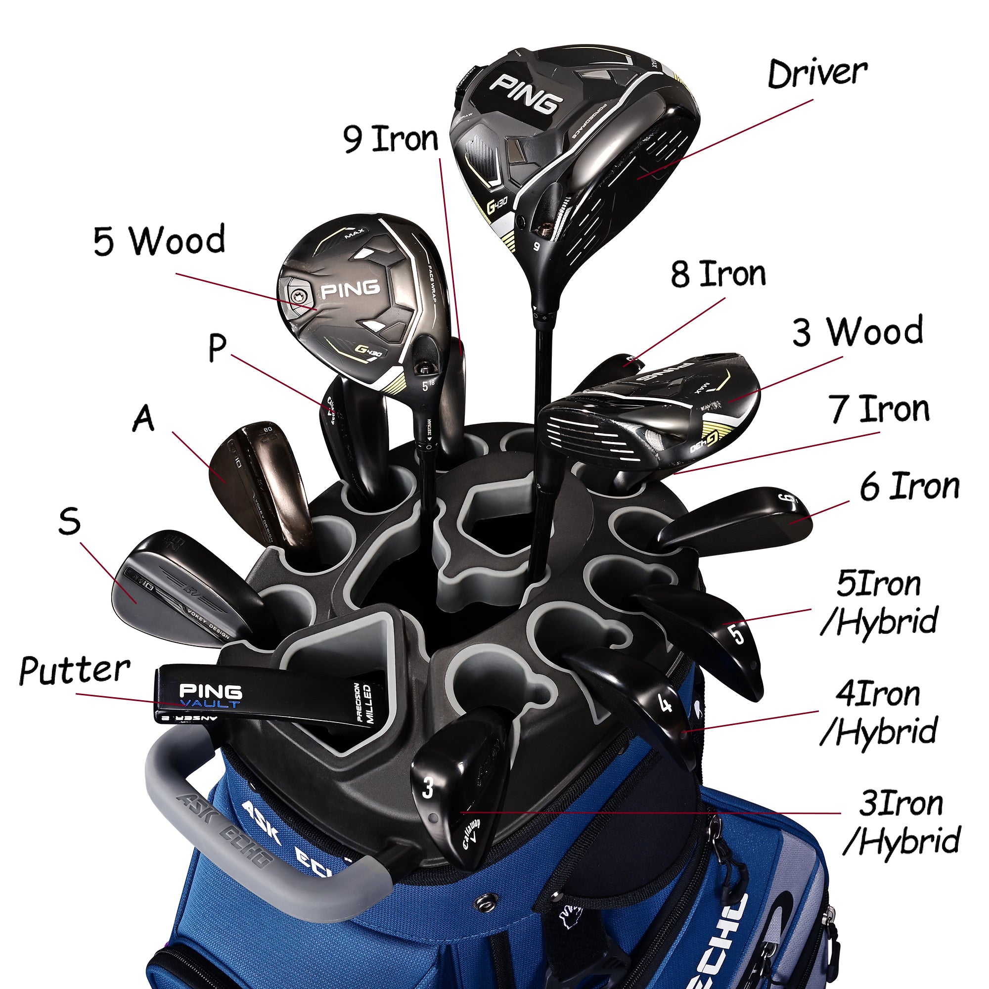 2Ask Echo  T-LOCK 3.0 14 Way Organizer Dividers Golf Quiet Cart Bag / NavyGrey2