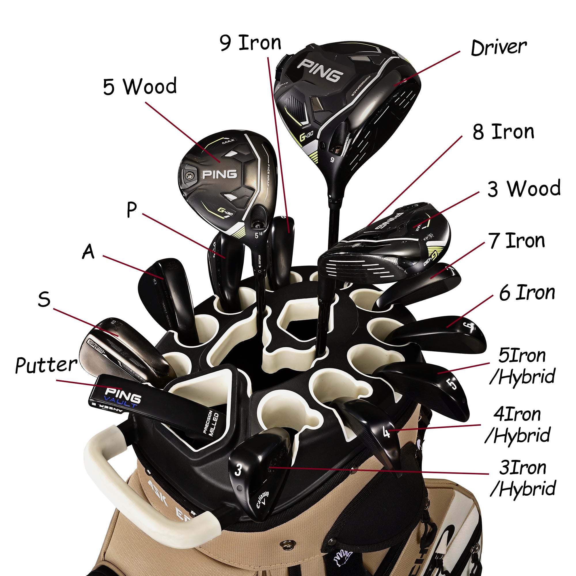Ask Echo  T-LOCK 3.0 14 Way Organizer Dividers Golf Quiet Cart Bag / Toasted Almond