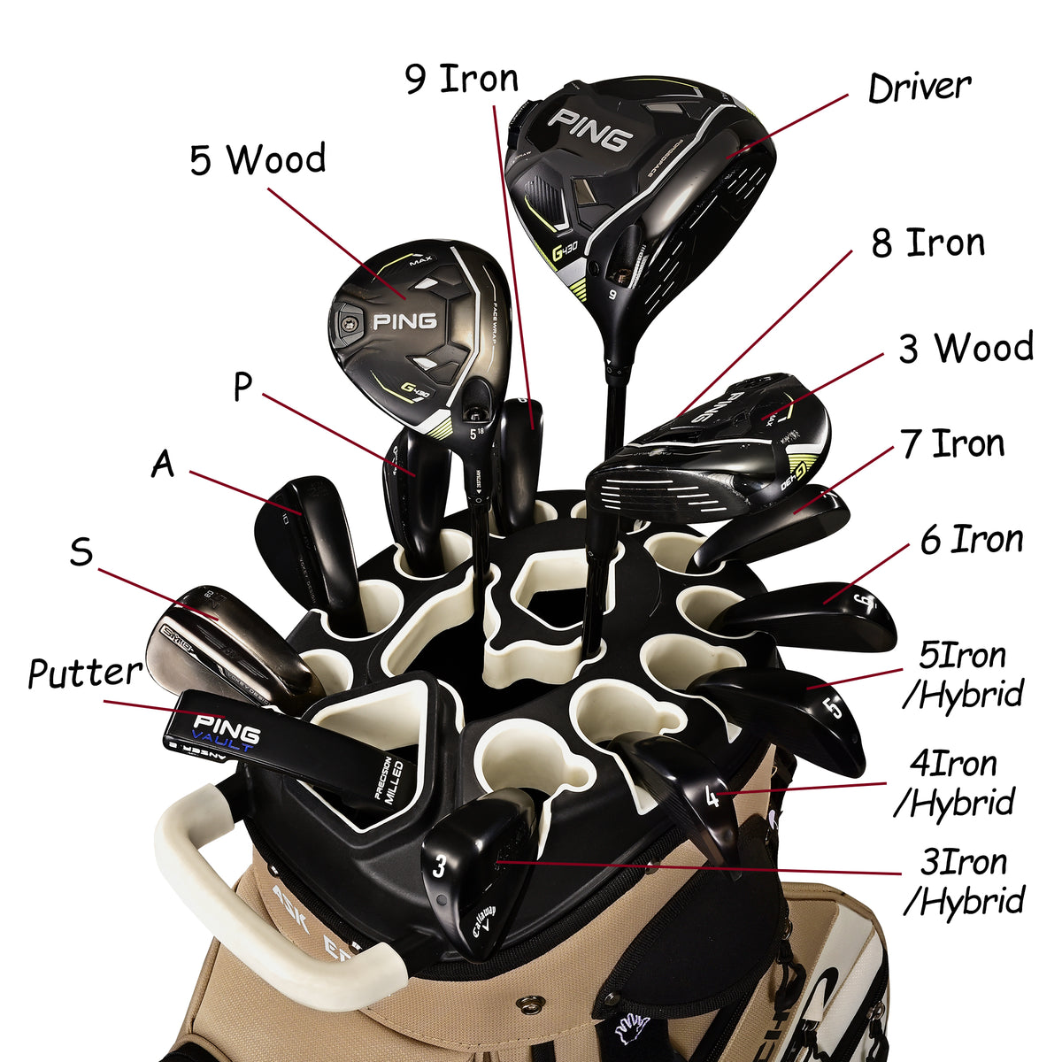 1Ask Echo T-LOCK 3.0 14 Way Organizer Dividers Golf Quiet Cart Bag / Toasted Almond1