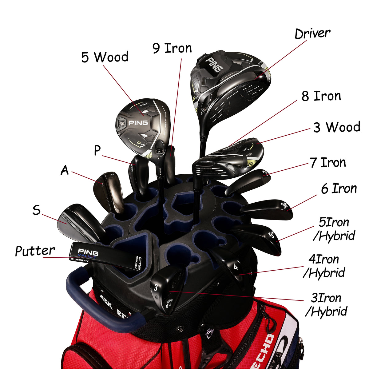 Ask Echo T-LOCK 2.0 14 Way Organizer Dividers Golf Soundless Cart Bag / Navy